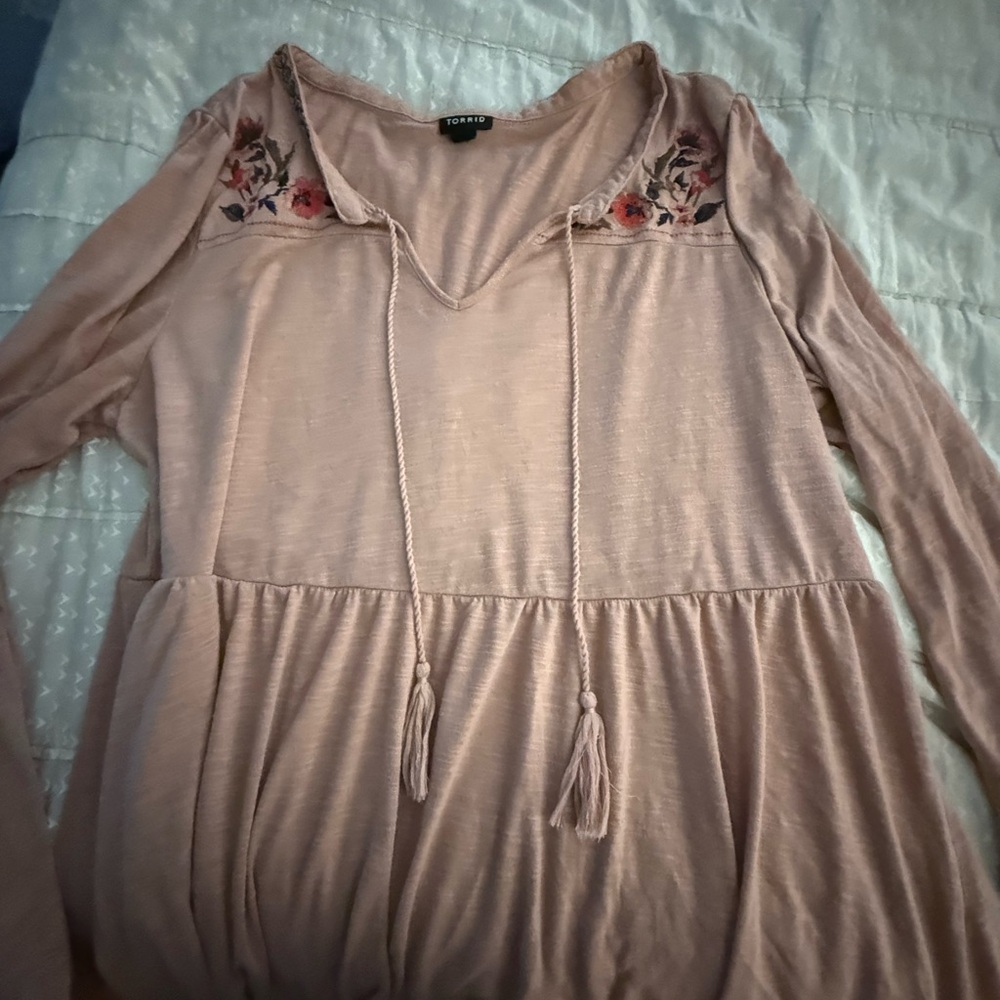 Torrid Blush Embroidered Peasant Top